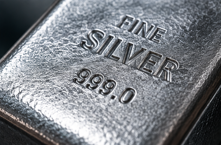 Close-up texture of silver bullion