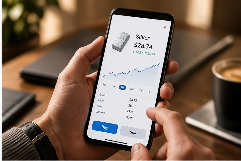 Person checking a silver trading app on smartphone