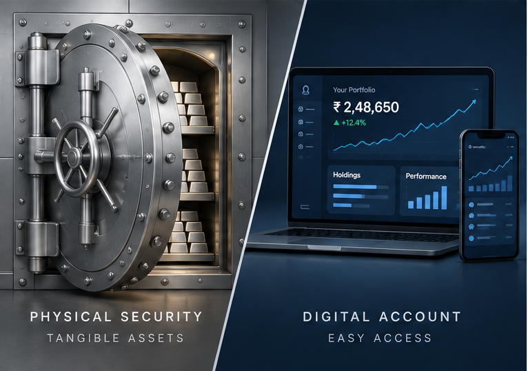 Vault storage compared to a digital demat account